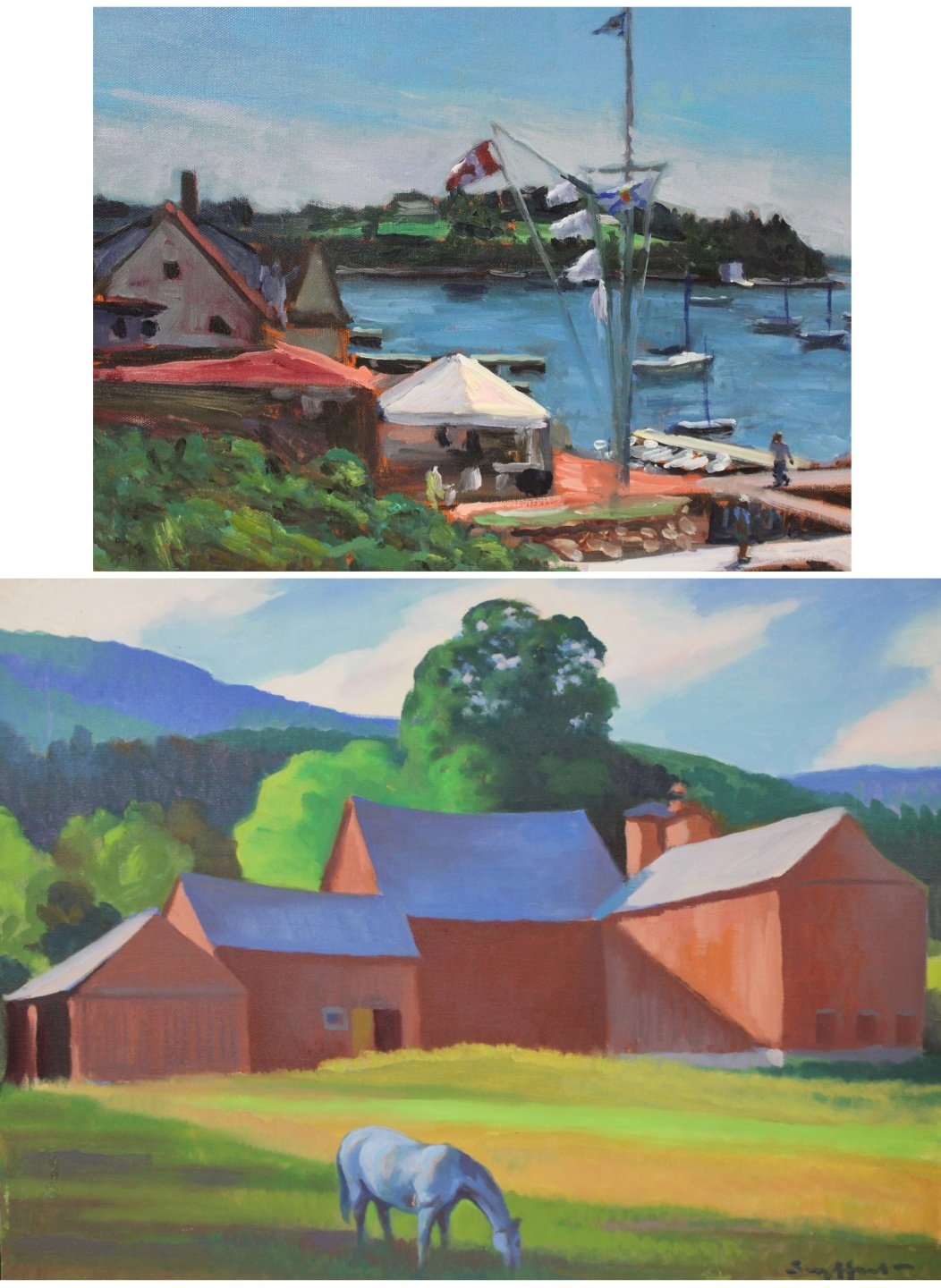 Artwork by Robert Seyffert, Chester yatch club; Horse at barn, Made of Oils on canvas