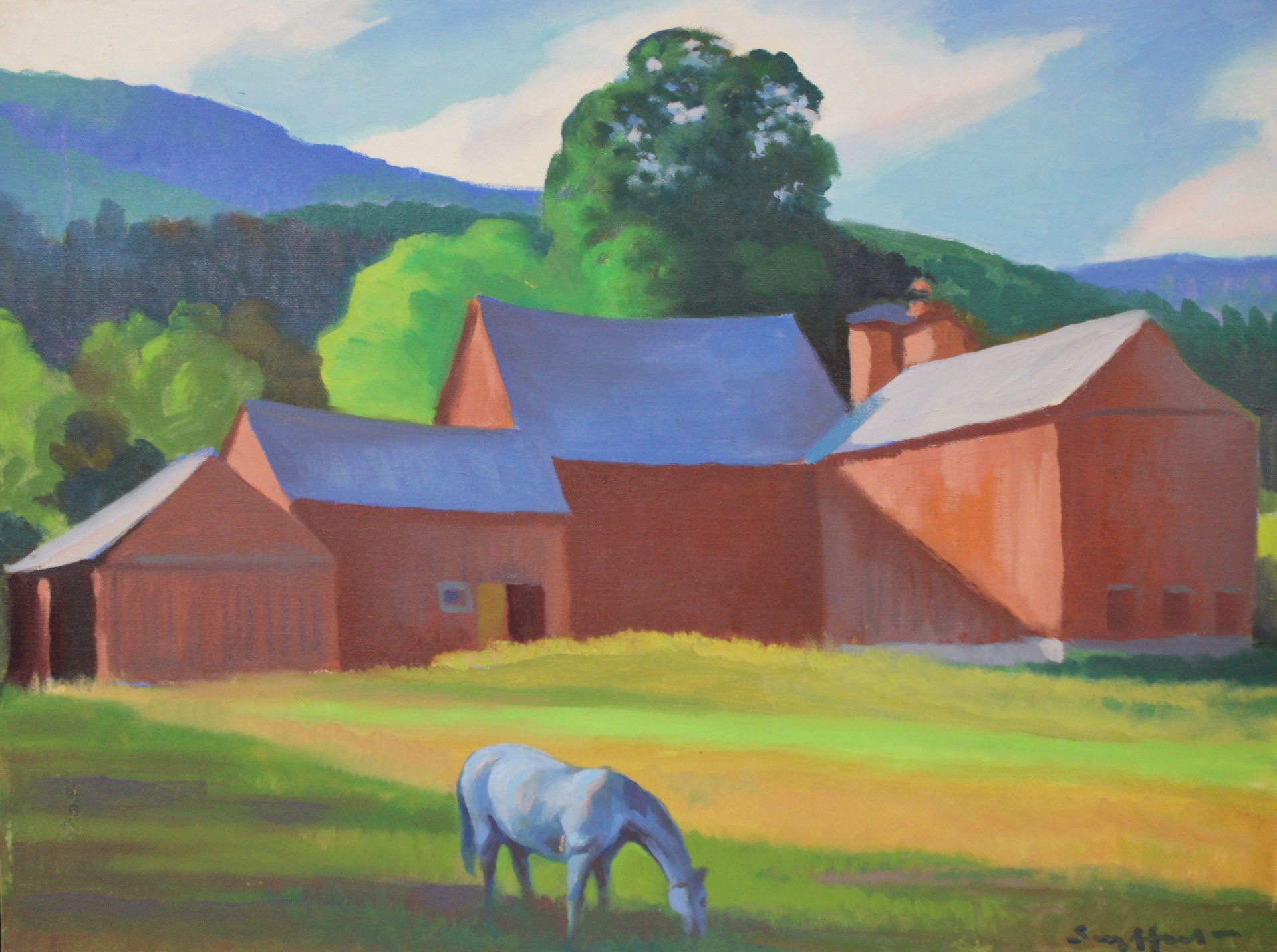 Artwork by Robert Seyffert, Chester yatch club; Horse at barn, Made of Oils on canvas