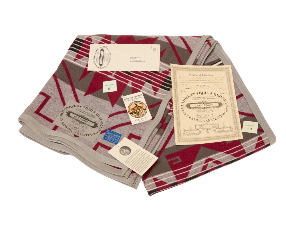 Artwork by Ramona Sakiestewa, Two Ramona Sakiestewa for Pendelton Limited Edition wool blankets, Made of wool/cotton