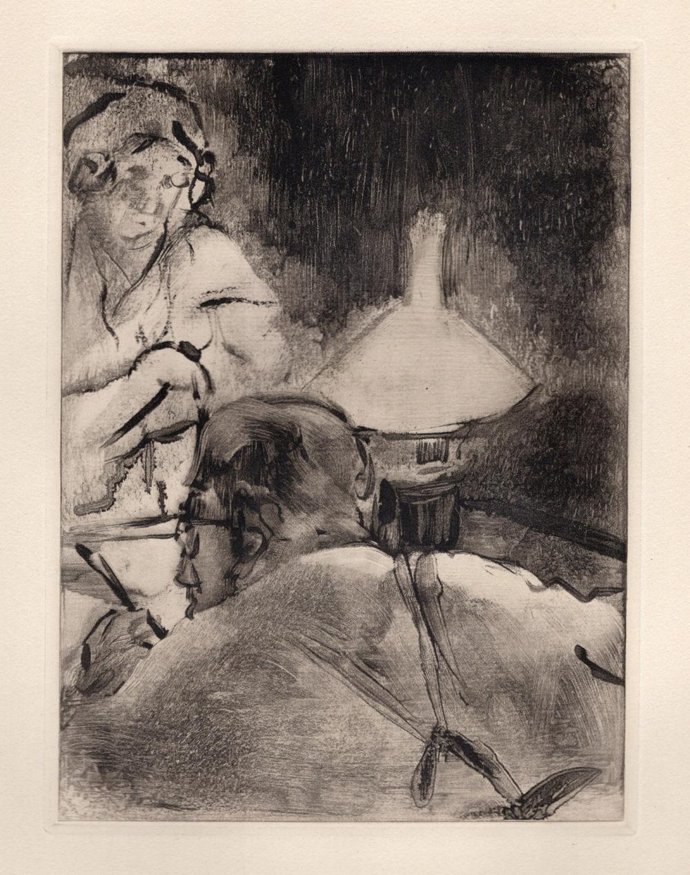 Artwork by Edgar Degas, The Reading Light, Made of Etching