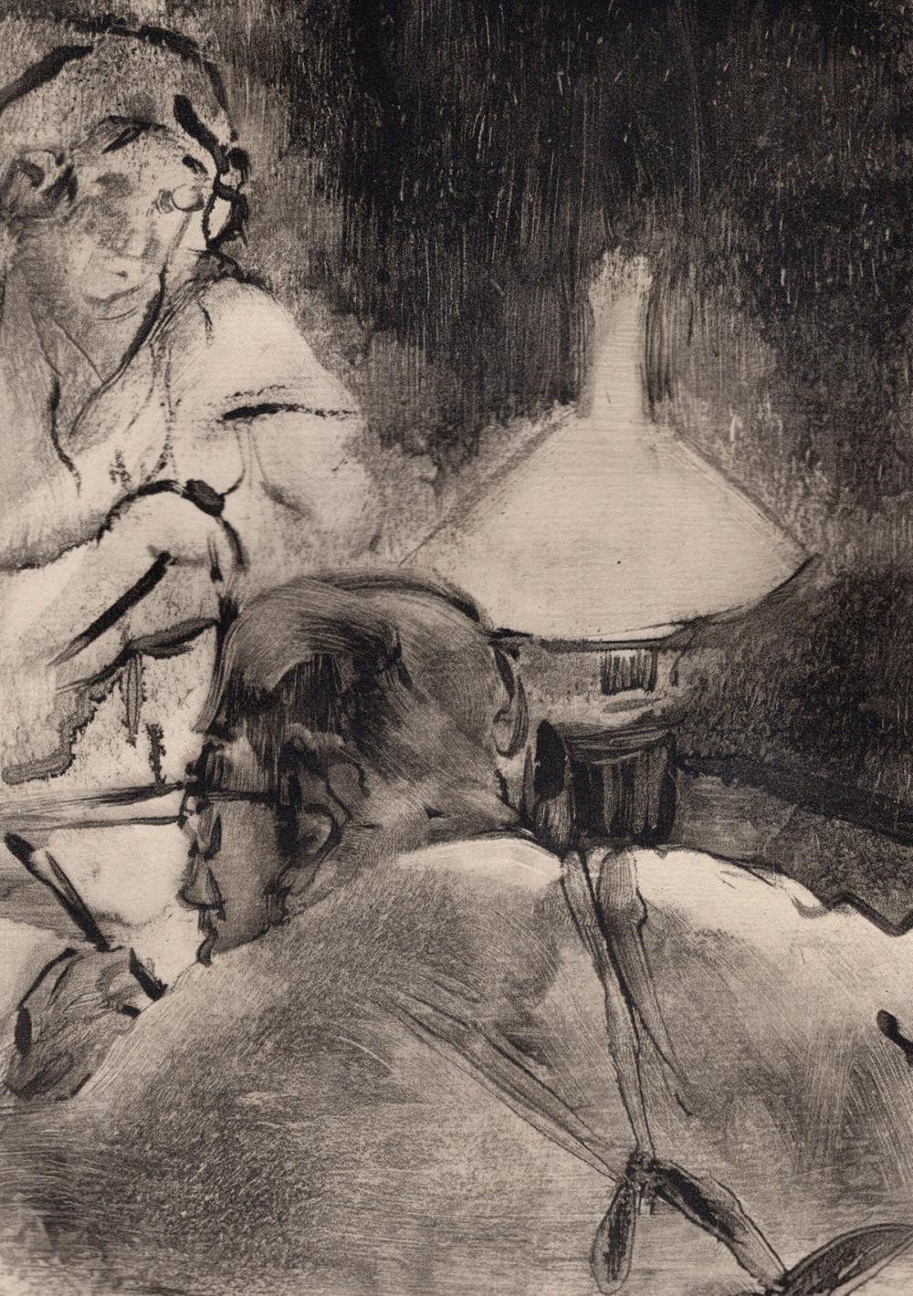 Artwork by Edgar Degas, The Reading Light, Made of Etching