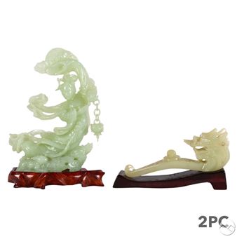 Chinese Carved Jade Type Belt Hook & Quanyin LOT - Yin Quan