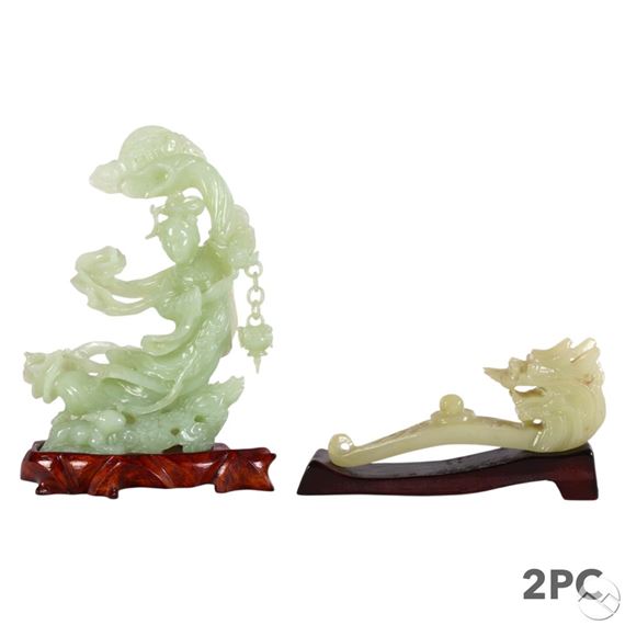 Chinese Carved Jade Type Belt Hook & Quanyin LOT - Yin Quan
