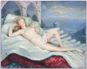 Reclining Female Nude with Wine (Bacchante - Frederick Roscher