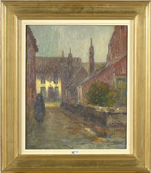 Ruelle animée au crépuscule - Ferdinand Willaert