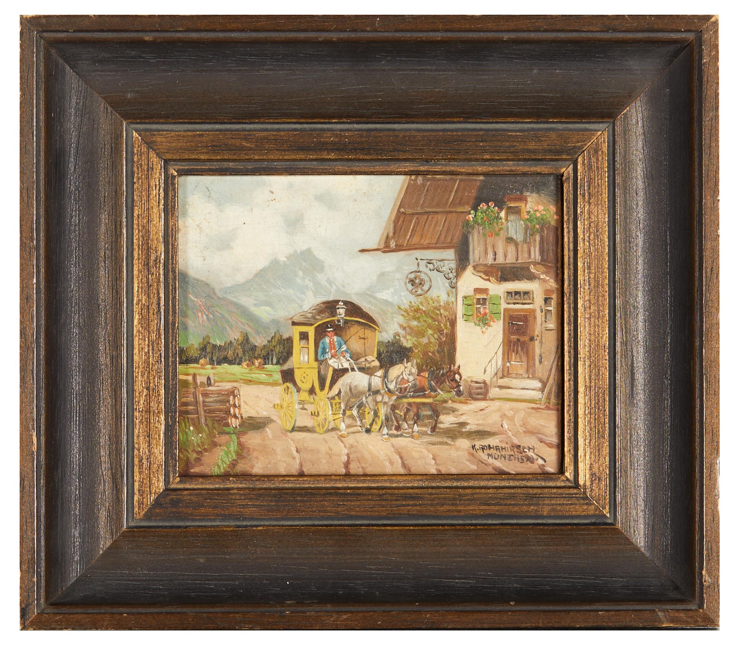 Artwork by Karl Rohrhirsch, Die Postkutsche, Made of oil on cardboard