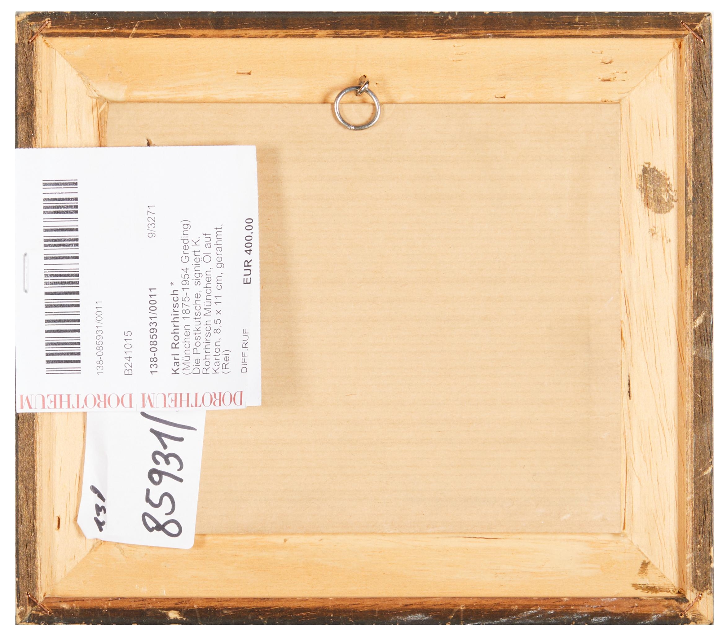 Artwork by Karl Rohrhirsch, Die Postkutsche, Made of oil on cardboard