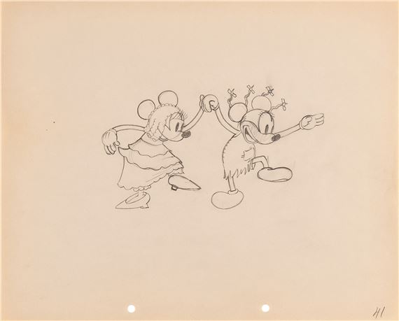 Mickey and Minnie Mouse production drawing from Mickey's Mellerdrammer