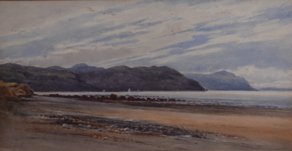 Artwork by John Cuthbert Salmon, coastal landscape at low tide - Deganway, Made of Watercolour