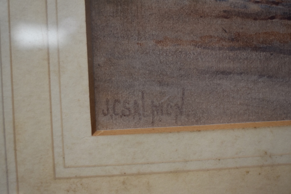 Artwork by John Cuthbert Salmon, coastal landscape at low tide - Deganway, Made of Watercolour