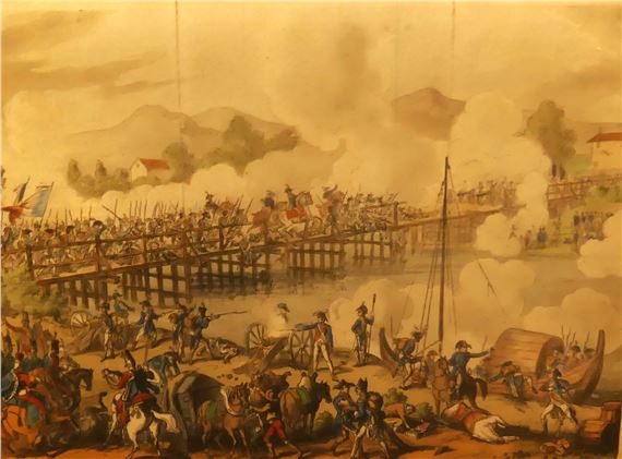 a set of six Napoleonic War themed colour engravings by George Cruikshank, May 1823