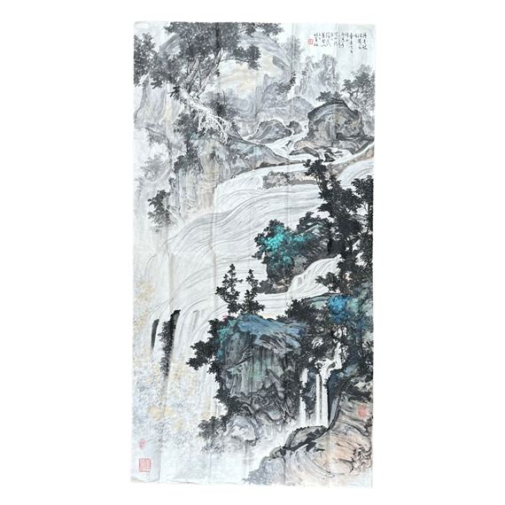 Yang Xiaolin | Hanging Scroll of Fishing and Hunting by the Stream ...