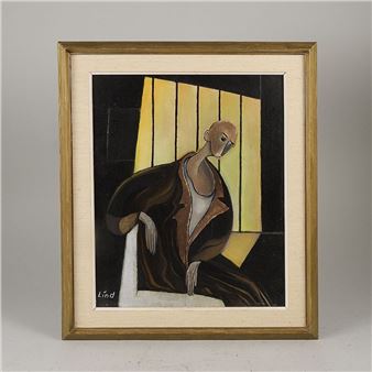 figur. Signerad. Signerad. Olja på pannå - Anders Lind