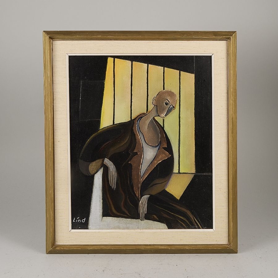 Artwork by Anders Lind, figur. Signerad. Signerad. Olja på pannå, Made of oil on panel