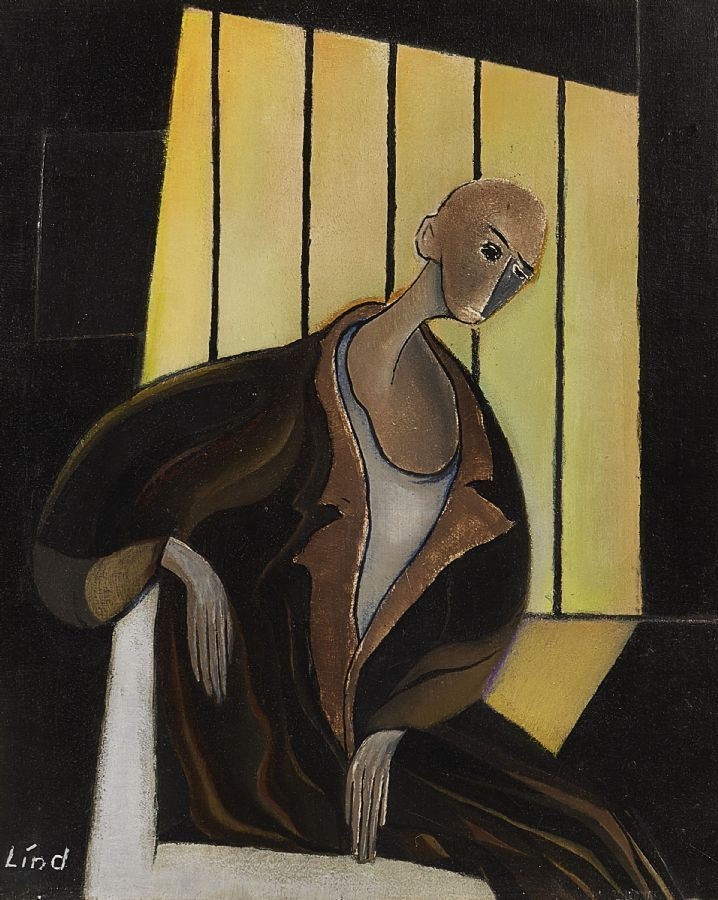 Artwork by Anders Lind, figur. Signerad. Signerad. Olja på pannå, Made of oil on panel