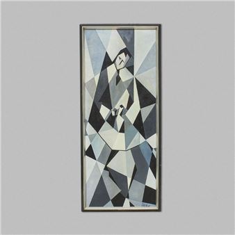 figur. Signerad. Olja på pannå - Anders Lind