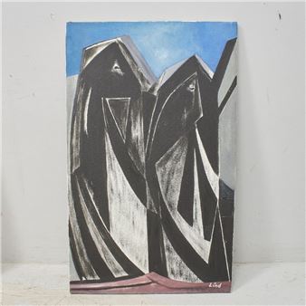 figurer. Signerad. Oramad. Olja på duk - Anders Lind