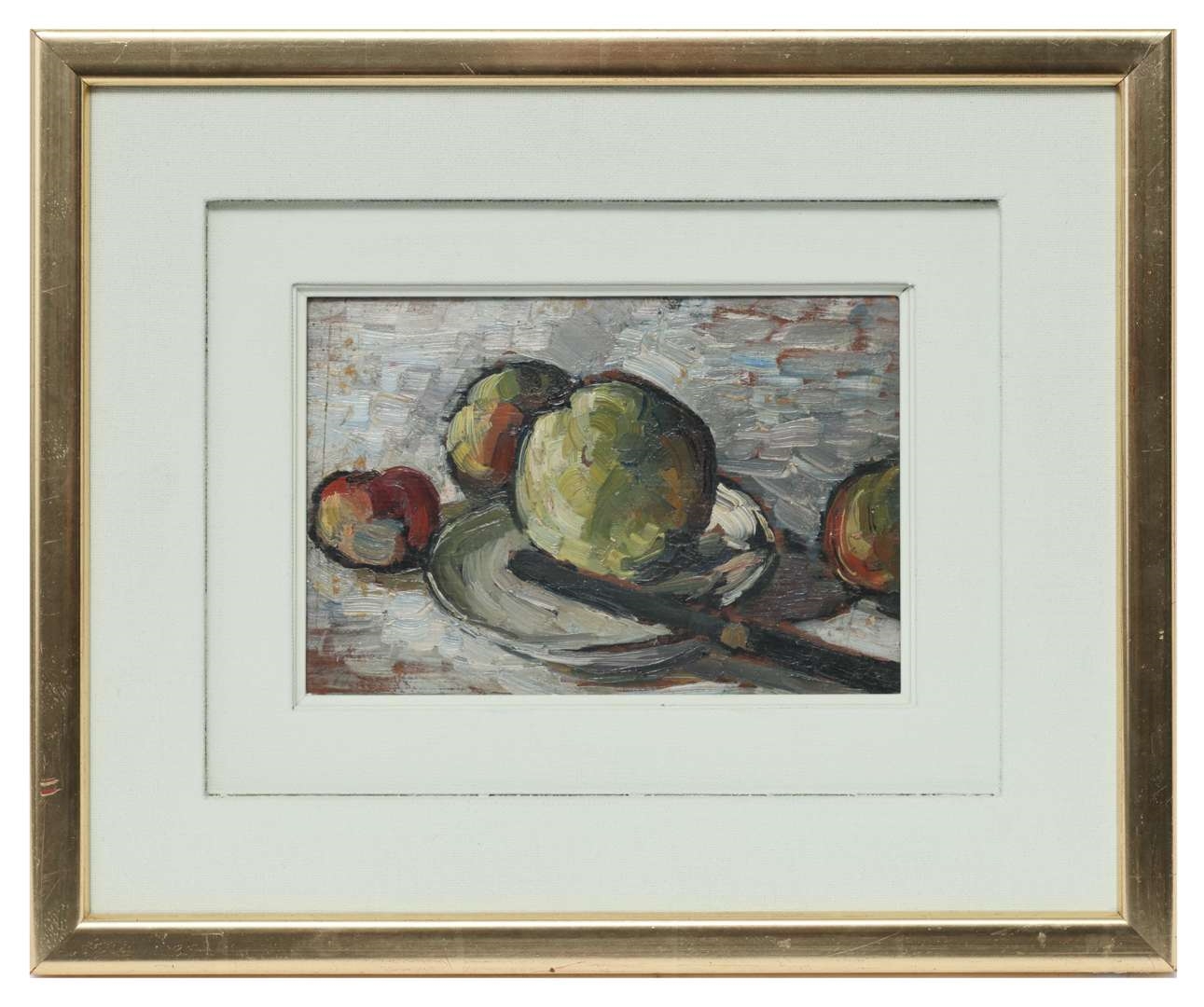 Artwork by Else Berg, Still life with fruit on a plate and a knife, Made of oil on board