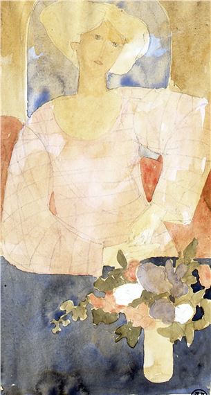 Seated Lady and Vase of Flowers
