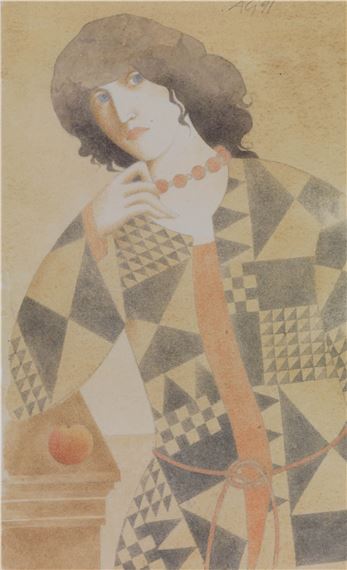 Patterned Lady with Apple