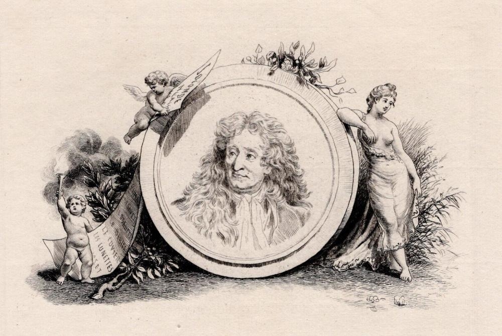Artwork by Jean-Honoré Fragonard, Portrait of Jean de la Fontaine, Made of Etching On Laid Paper