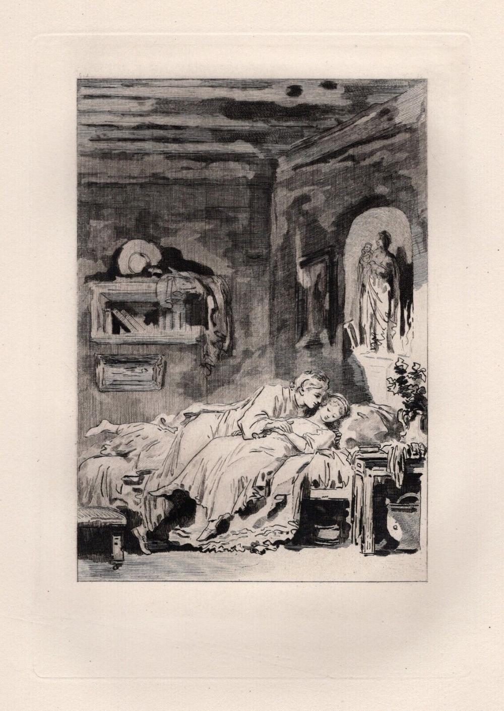 Artwork by Jean-Honoré Fragonard, Seduction de la Fille, Made of Etching On Laid Paper