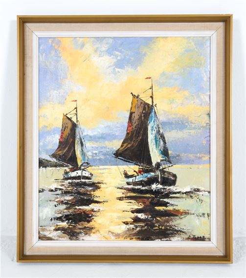 E. BERG 20TH C. SAILING SHIP O/C PAINTING - Else Berg
