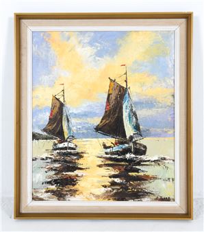 E. BERG 20TH C. SAILING SHIP O/C PAINTING - Else Berg
