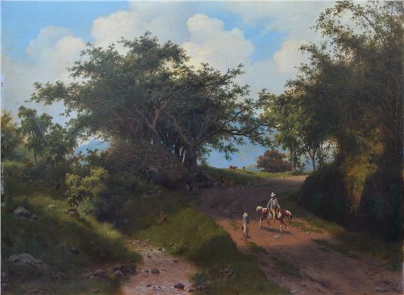 A wooded Landscape with a Man on horseback talking to a Man - Gijsbert Nonus op Ten Noort