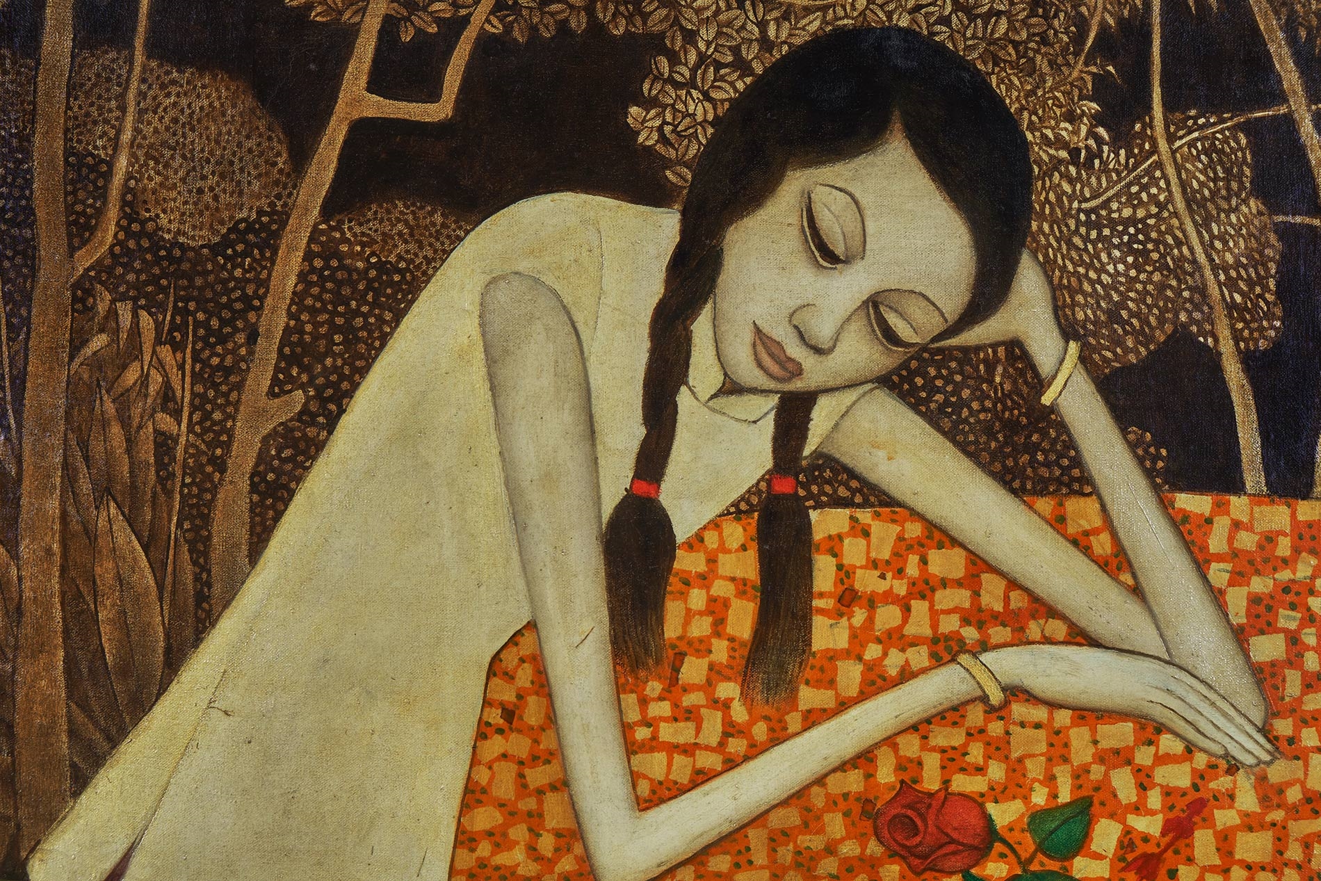 Artwork by Cheong Soo Pieng, Chinese Girl, Made of Oil On Canvas