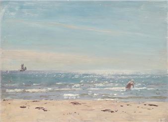 View from the beach at Skagen with a bather in the sunshine - Laurits Regner Tuxen