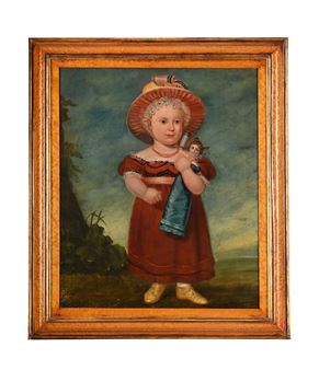 CHILD WITH DOLL - American Primitive School, 19th Century