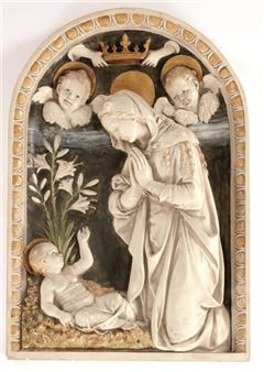 Madonna in Anbetung d. Hl. Kindes als jungfräuliche Gottesgebärerin u. Himmelskönigin - Andrea della Robbia