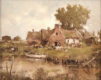 Bauernhaus am Flussufer mit Boot - Richard Reibeling