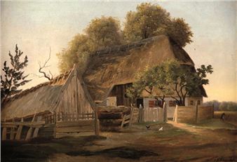Bauernhaus mit Stall u. Hühnern - Carl Georg Köster
