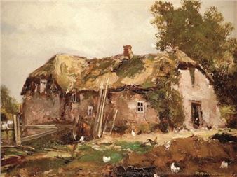 Reetdachkate mit Hühnern - Richard Reibeling