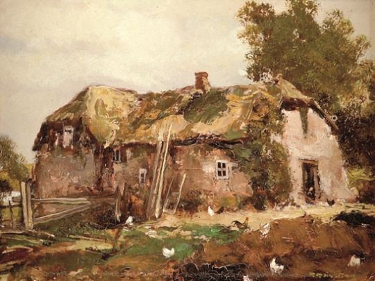 Reetdachkate mit Hühnern - Richard Reibeling