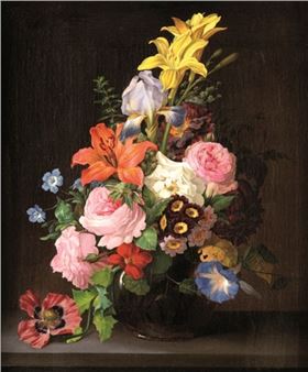 Blumenstillleben mit Lilien u. Rosen - Viennese School