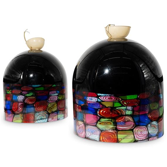 Pair of Massive Toso and Massari for Leucos "Tinta" Murano Pendant Lights - Renato Toso