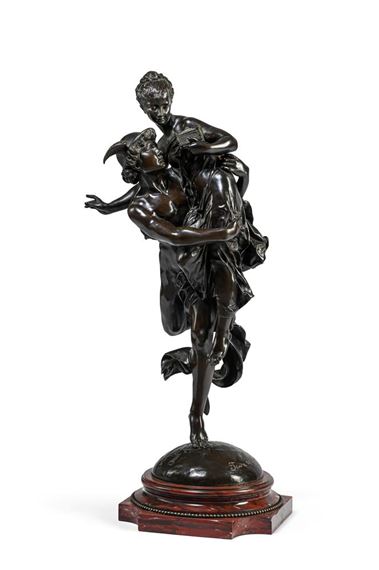 A LARGE BRONZE FIGURAL GROUP OF MERCURY AND PANDORA by Vincent-Désire Faure de Broussé, late 19th or early 20th century