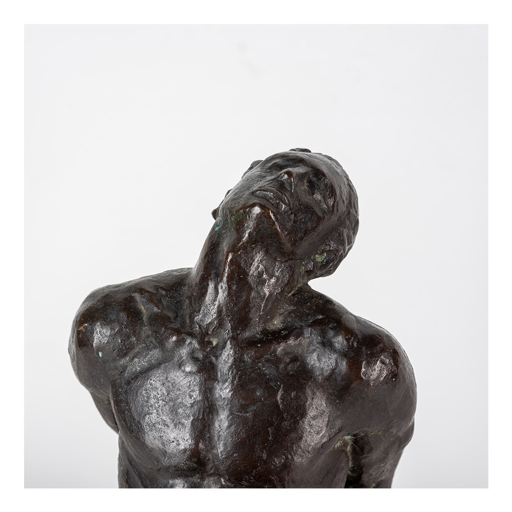 Artwork by Oscar Han, Nude - Seated Man, Made of bronze sculpture