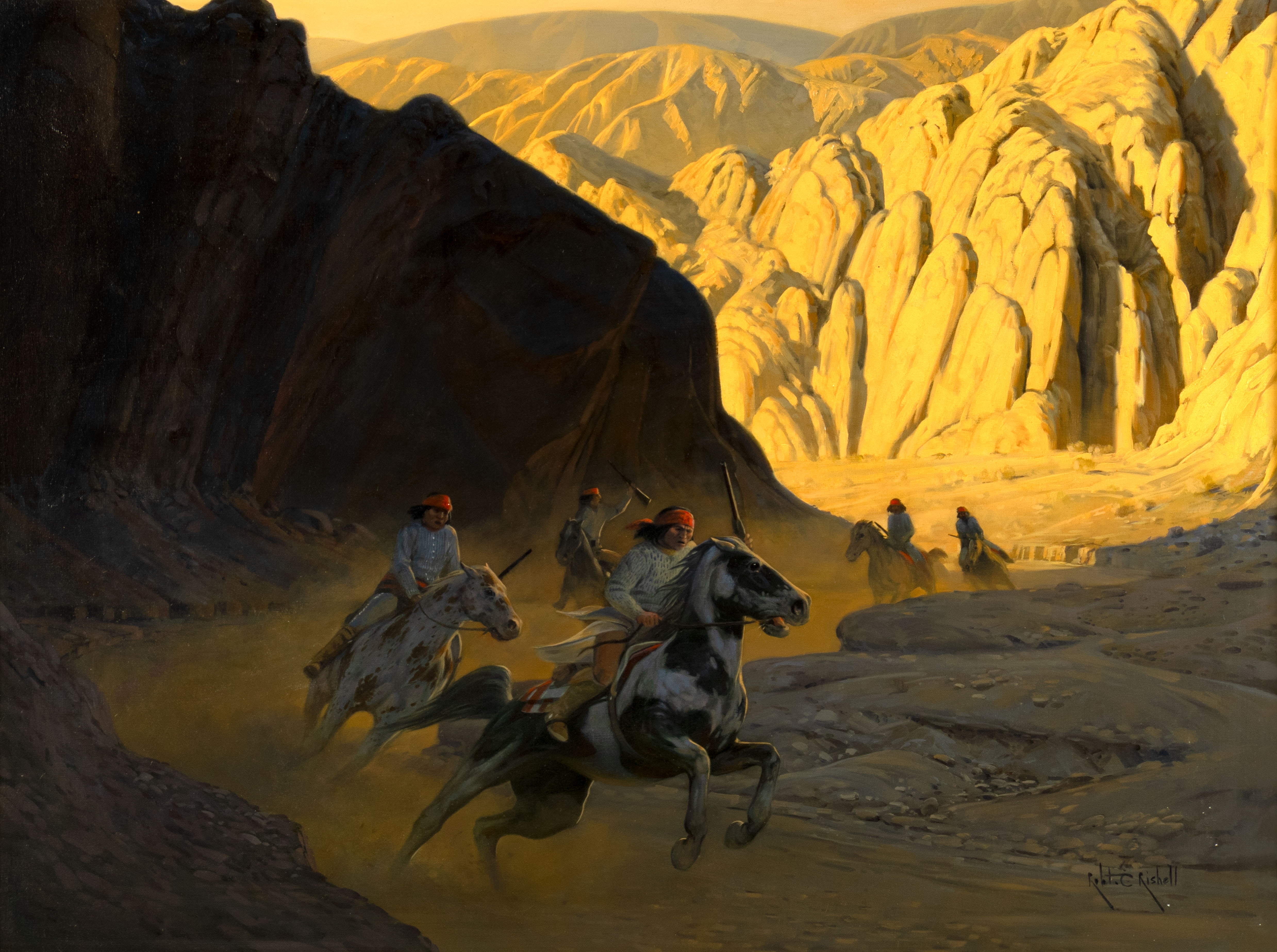 Artwork by Robert Rishell, Canyon Warriors, Made of oil on canvas
