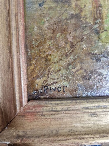 Artwork by Louis Pivot, Riverside with Fisherman, Made of Oil on canvas board and oil on board