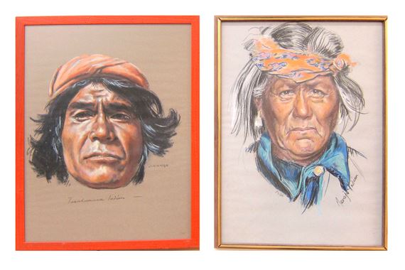 Paire de portraits "Navajo Indian & Tanahumana Indian - Miles Denman