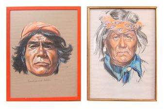 Paire de portraits "Navajo Indian & Tanahumana Indian - Miles Denman