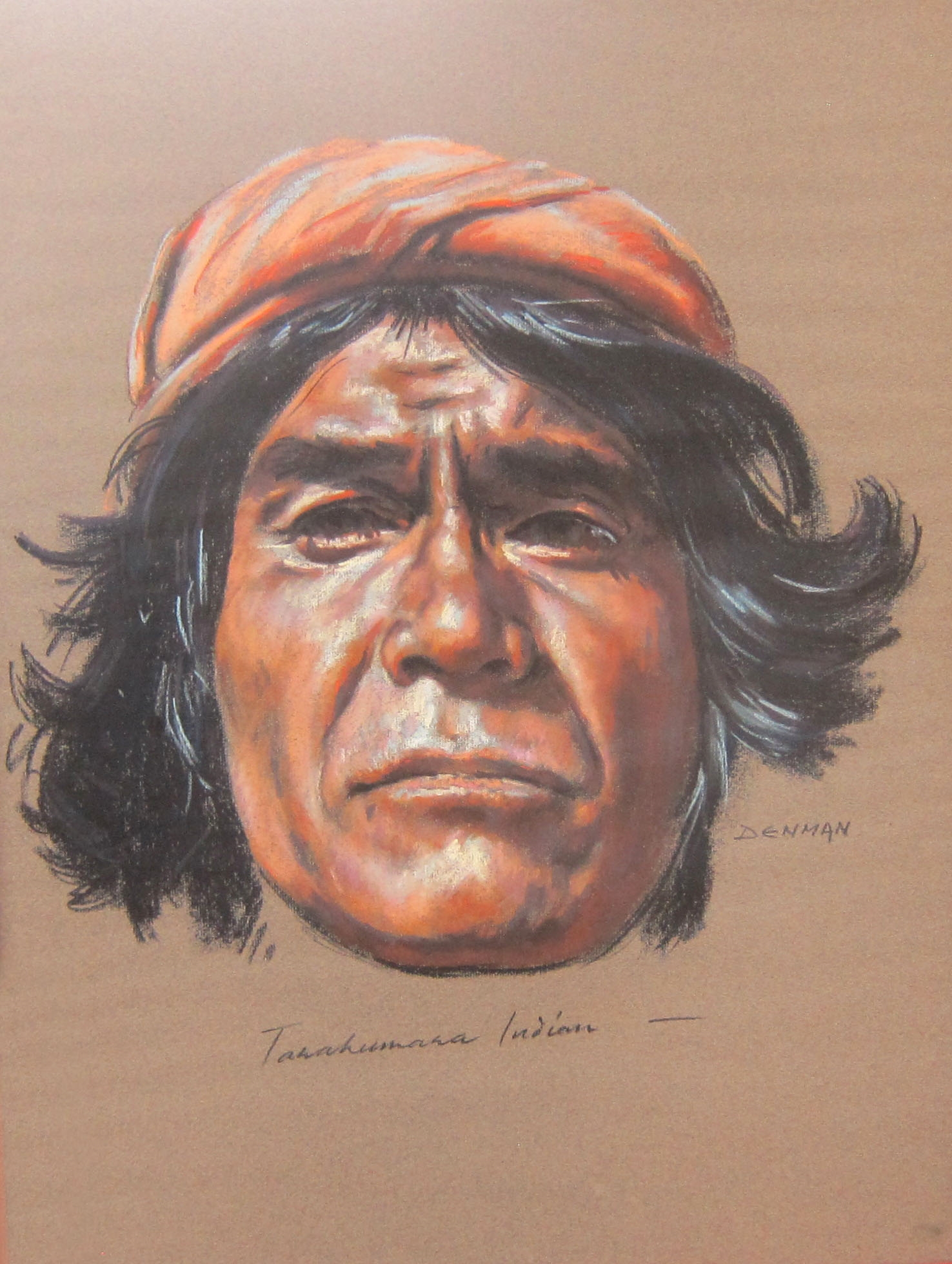 Artwork by Miles Denman, Paire de portraits "Navajo Indian & Tanahumana Indian, Made of Pastels On Paper