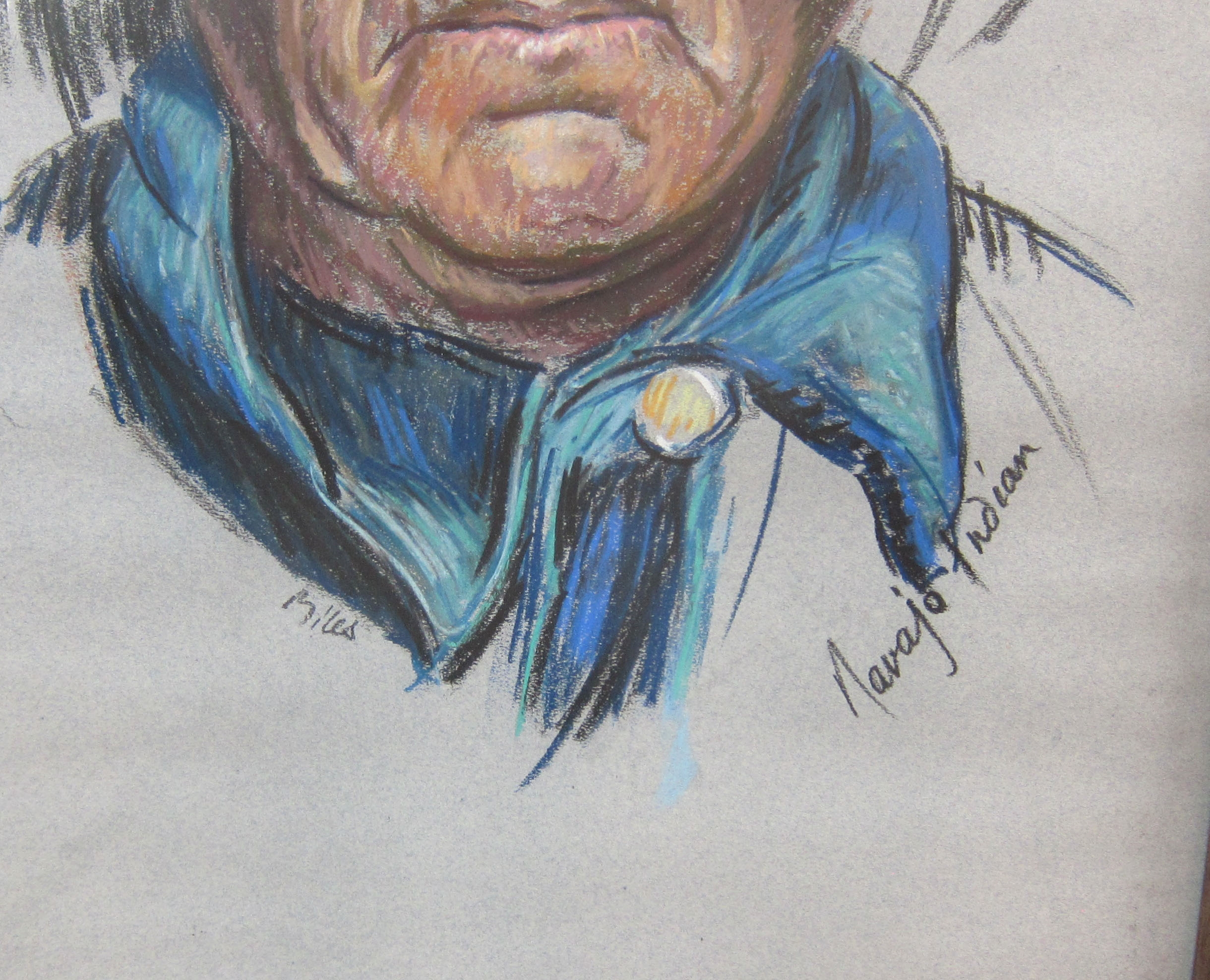 Artwork by Miles Denman, Paire de portraits "Navajo Indian & Tanahumana Indian, Made of Pastels On Paper