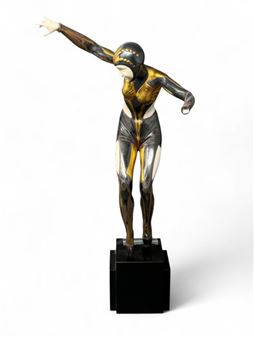 MODERN SCHOOL Metal and resin dancer on a black marble base. In the taste of Chiparus Art Deco sculptures. Height - Demétre H. Chiparus