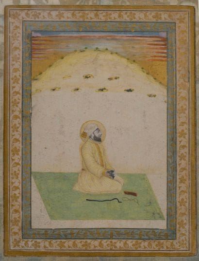 Album page with a portrait of a Sufi sheikh by Indian School, 18th Century, circa 1800