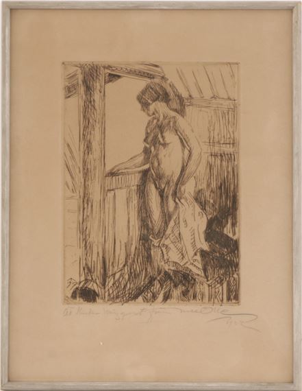 Etsning, interiör med naken kvinna - Helmer MasOlle